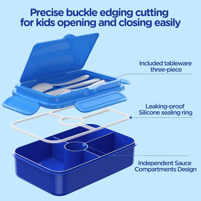 Jelife Bento Lunch Box - Kids Prints Leakproof 4 Compartments Large Bento-Style Bento Box Toddler Lunchbox Containers with Tableware Back to School, Reusable On-the-Go Meal and Snack Packing, Dianosar - Image 3